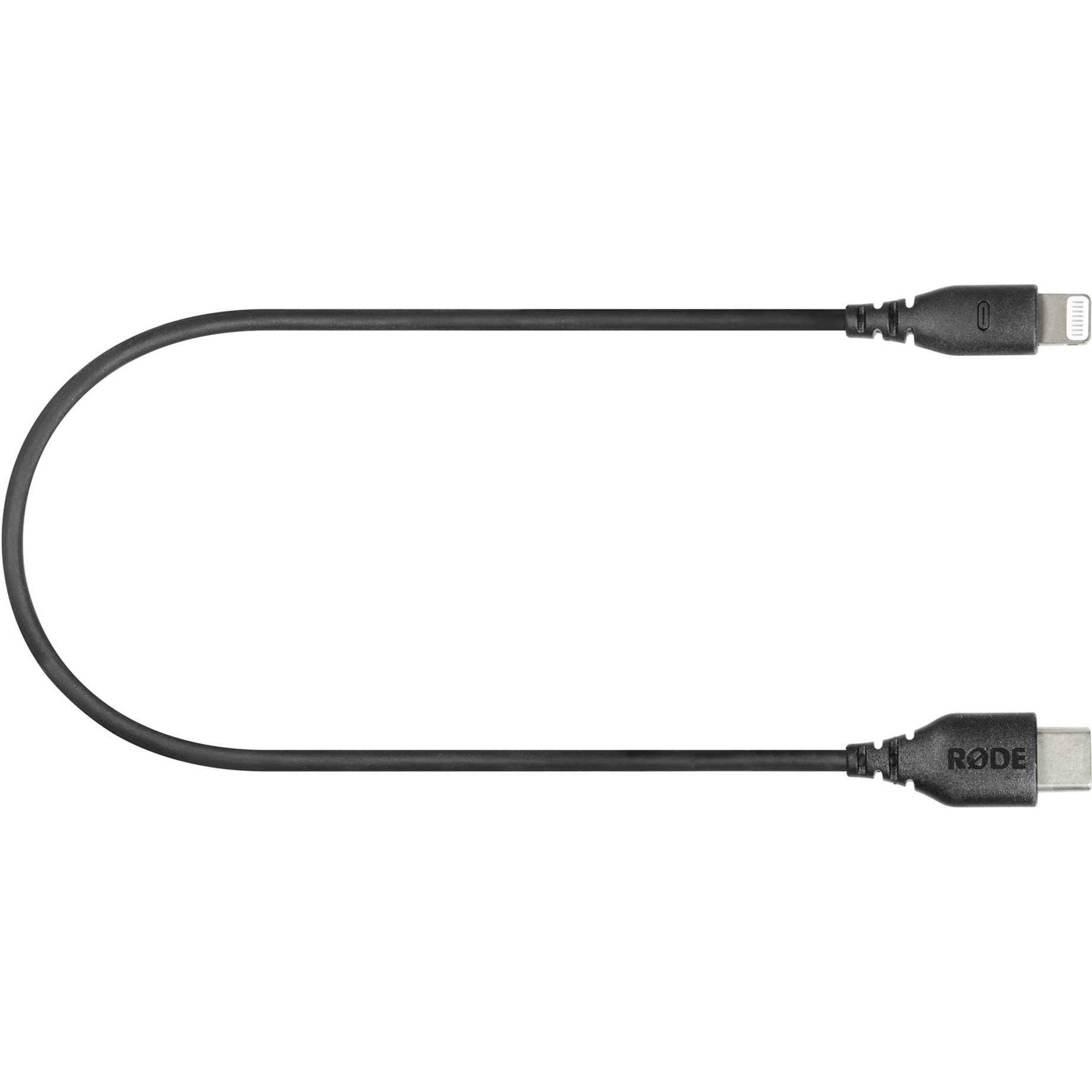 Black 0.3-meter cable with Lightning and USB connectors, featuring durable rubberized ends and a sleek design, ideal for connecting devices.