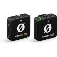 Black R�DE Wireless Me lck Rdio microphone set with RX and TX units, LED indicators, and USB-C ports.