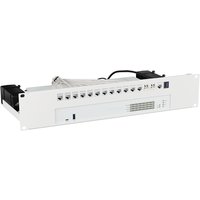 White Rackmount.IT RM-SR-T16I bracket with multiple ports, black power connectors, and front panel indicators.