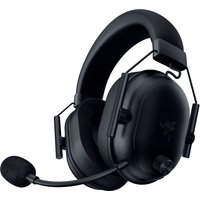 Razer BLACKSHARK V2 HYPERSPEED headset, black, over-ear design, detachable mic, padded headband, wired and wireless options.