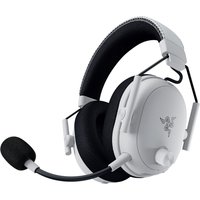 White Razer BlackShark V3 Pro gaming headset with black cushioned headband and detachable microphone.