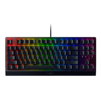 Razer BlackWidow V3 TKL RGB mechanical gaming keyboard in black, featuring customizable RGB backlighting and a compact tenkeyless design.