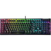Black Razer BlackWidow V4 X gaming keyboard with RGB backlit keys, UK layout, and USB connection.