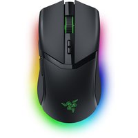 Black Razer Cobra Pro gaming mouse with RGB lighting, wireless, Bluetooth, USB connectivity, and green scroll wheel.
