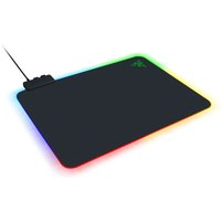 Black Razer Firefly V2 gaming mouse pad with RGB lighting and Razer logo in the corner.