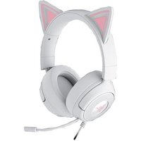White Razer Kraken Kitty V3 X headset with pink cat ears and padded ear cups.