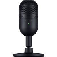 Black Razer Seiren V3 Mini table microphone with cylindrical mesh top and sturdy round base.
