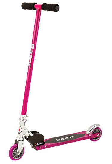 Pink Razor S Sport Scooter featuring a sturdy aluminum frame, rubber grips, and smooth wheels, designed for stability and ease of use.