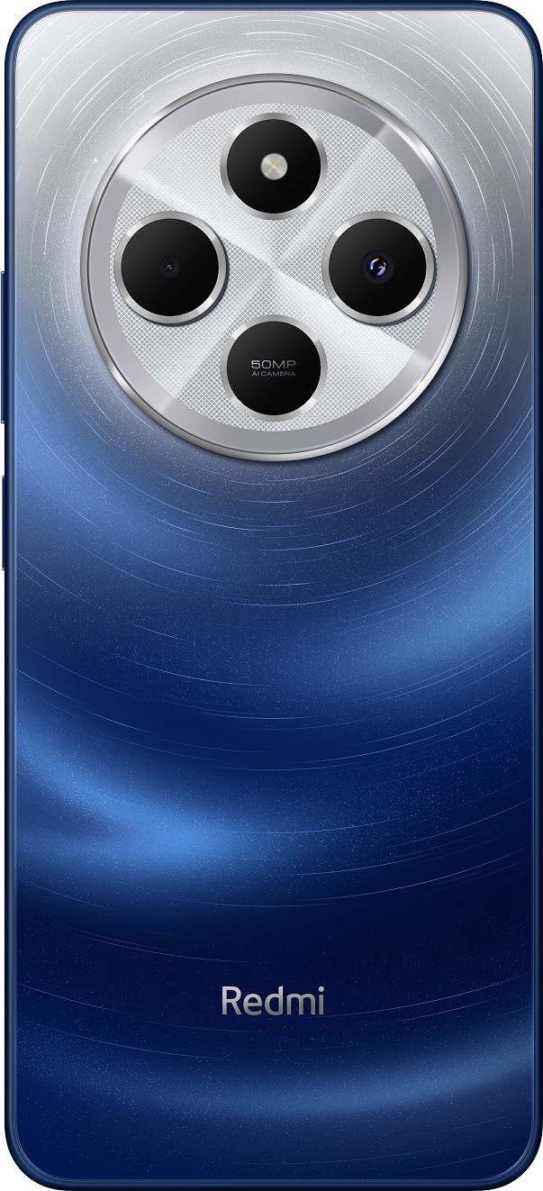 Starry Blue Xiaomi 14C smartphone featuring a sleek design, a circular camera module with three lenses, and a glossy finish.