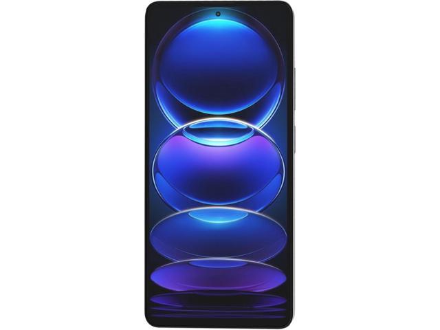 Xiaomi Redmi Note 12 Pro in white, featuring a sleek design, 6.67" display, and 8256GB storage, showcasing a vibrant blue and purple circular pattern on the screen.