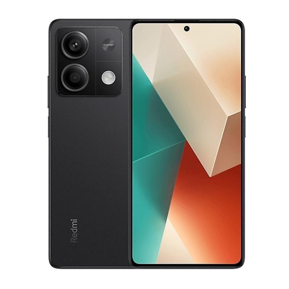 Xiaomi Redmi Note 13 5G features a sleek black body, a large display with a central front camera, and a dual-camera setup on the back with a glossy finish.