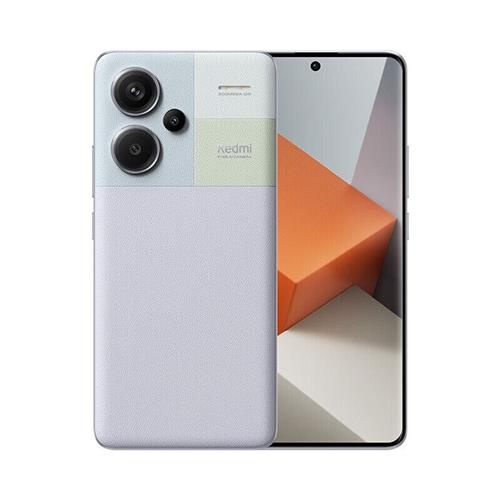 Xiaomi Redmi Note 13 Pro+ in purple with a textured back, featuring a triple camera setup, a large display, and sleek design elements.