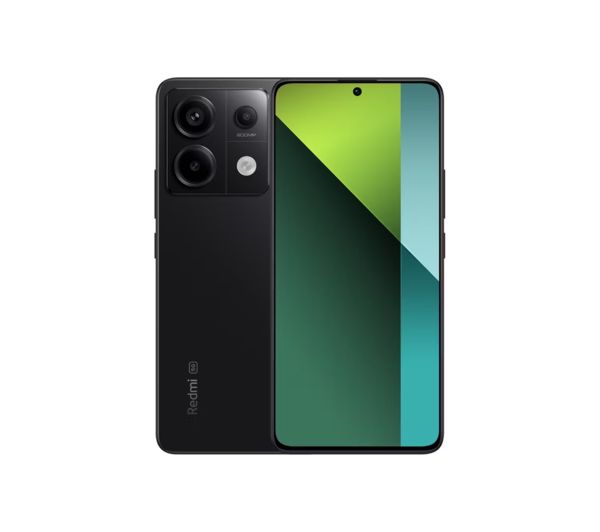 XIAOMI Redmi Note 13 Pro 5G in Midnight Black, featuring a sleek design, dual rear cameras, and a vibrant display, with 256GB storage and unlocked dual SIM capability.