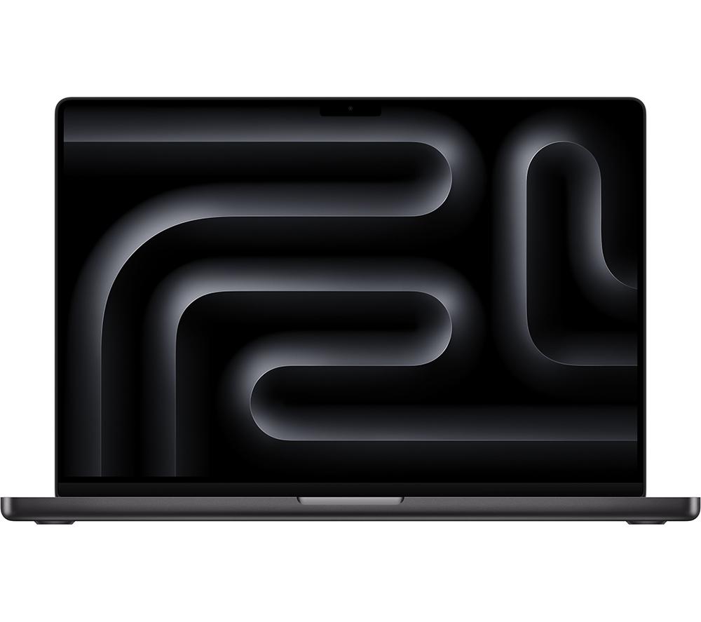 Sleek silver Apple MacBook Pro 14-inch with a M3 Pro chip, featuring an 11-core CPU and 14-core GPU, displaying a minimalist black screen design.