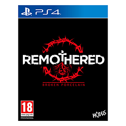 Remothered: Broken Porcelain for PlayStation 4 features a black background with bold red and white text, a circular thorn design, and a lion's face, indicating a horror game.