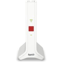White FRITZ! 3000 AX network repeater with red button and LED indicators, sleek vertical design.