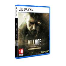 Resident Evil Village Gold Edition for PS5 features a blue case with a dark, ominous cover art showcasing a male character's face and the game title prominently displayed.
