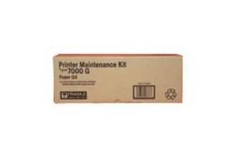 Brown cardboard box labeled "Printer Maintenance Kit 7000 G Fuser Oil," featuring a barcode and recycling symbol, designed for Ricoh Aficio CL 7000, with a capacity of 30,000 pages.