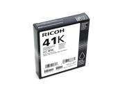 Black rectangular box packaging for Ricoh 405761 ink cartridge, featuring product details, barcode, and a water droplet symbol, with a clean, professional design.
