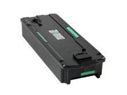 Black plastic waste toner bottle with green accents, featuring a rectangular shape and a secure lid, designed for use with Ricoh printers.
