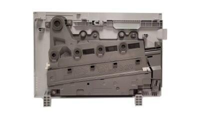 Gray plastic toner waste box with multiple openings and a smooth surface, designed for Ricoh IM C 320 F/FW/P C 375 printers, featuring a compact rectangular shape.