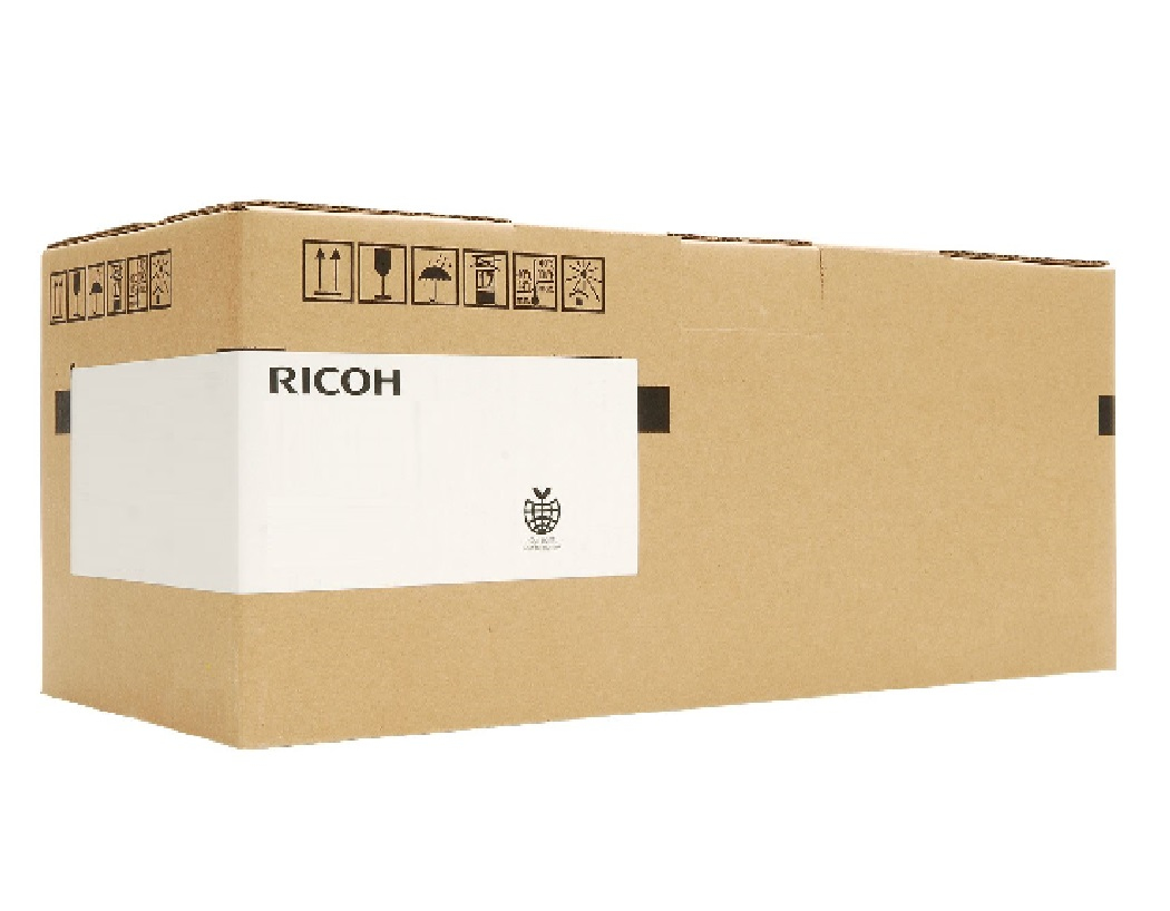 Brown cardboard box labeled "RICOH" with black icons and a white panel, containing the D1863052 Developer Unit for up to 60,000 pages.