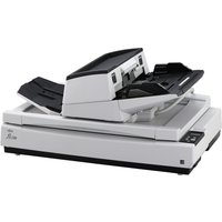 Black and white Ricoh fi-7700 A3 scanner with flatbed and ADF, featuring a sleek design and 600 x 600 DPI resolution.