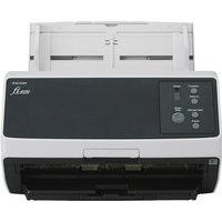 Black and grey Ricoh FI-8150 scanner with ADF, manual feed, control buttons, and 600 x 600 DPI resolution.