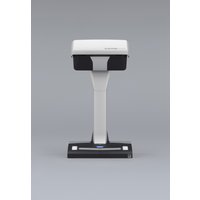 Black and white Ricoh ScanSnap SV600 overhead scanner with a rectangular base and vertical stand.