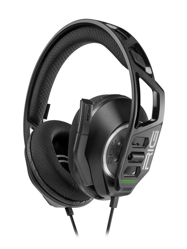 Black RIG 300 headset for Xbox Series X with a sleek design, padded ear cups, adjustable headband, and control buttons on the side.