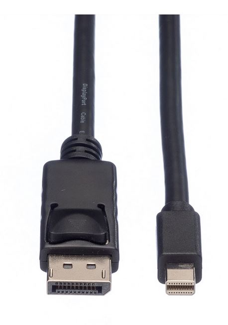 Black Roline 11.04.5638 cable featuring a DisplayPort plug on one end and a Mini DisplayPort plug on the other, measuring 1.5 meters in length.