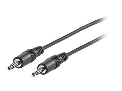 Black 3.5mm male-to-male audio cable, 10 meters long, featuring durable connectors with ribbed grips for secure handling.