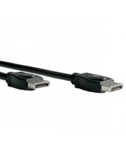 Black ROLINE DisplayPort cable, 2 meters long, featuring male connectors on both ends with a sturdy design and metallic accents for secure connectivity.