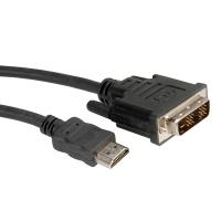 Black DVI to HDMI cable, 2 meters long, featuring a DVI plug on one end and an HDMI plug on the other, designed for high-quality video transmission.
