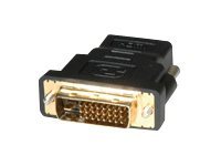Black DVI to HDMI adapter with a gold-plated connector, designed for connecting monitors and TVs, featuring a compact and durable plastic body.