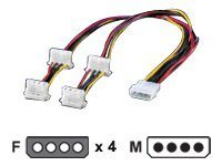 ROLINE 4-pin HDD Y-Power cable featuring one male connector and four 90° female connectors, with red, yellow, and black wires, measuring 0.15 meters in length.