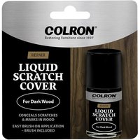 Ronseal Colron Scratch Remover for Dark Wood, black bottle with brush, labeled for concealing wood scratches.