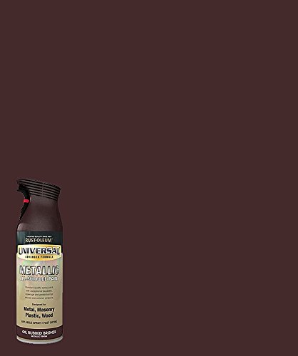 Rust-Oleum Oil Rubbed Bronze Metallic Universal Spray Paint in a 400ml can, featuring a dark bronze color with a metallic finish, suitable for various surfaces.