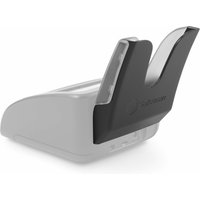 Black and gray Safescan RS-100 output stacker with curved design, holds up to 10 sheets.
