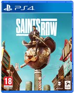 Cover art for "Saints Row Day One Edition" features a character sitting atop a giant cartoonish head, with vibrant blue skies and bold game title prominently displayed.
