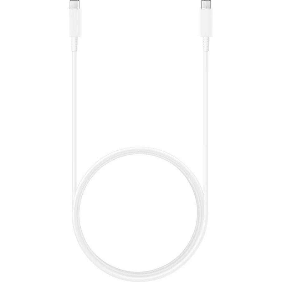 White 1.8m USB-C cable by Samsung with sleek connectors on both ends, designed for fast data transfer and charging.