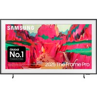 Samsung 65" The Frame Pro TV with thin black bezel, displaying vibrant art in Neo QLED 4K HDR.
