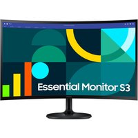 Samsung 27" S36GD FHD Curved Monitor with slim black bezel and sleek stand, displaying colorful geometric design.