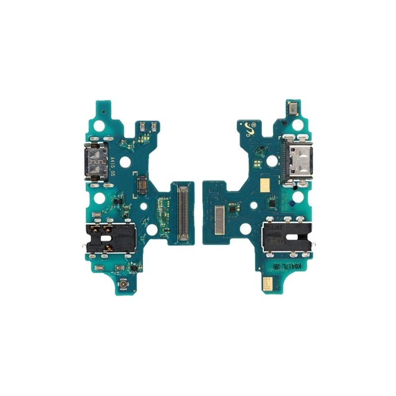 Samsung 415 charging connector circuit board in vibrant blue, featuring multiple ports and connectors for charging and data transfer.