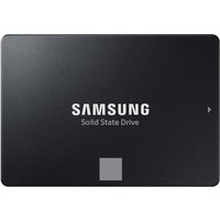 Black Samsung 870 EVO 1 TB SSD with white logo and solid state drive text on a sleek rectangular casing.