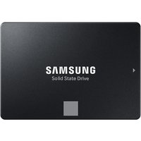 Black Samsung 870 EVO 1TB SSD with white logo and gray square detail on front.