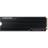 Black Samsung 9100 PRO Heatsink PCIe 5.0 NVMe M.2 SSD with ribbed design and gold connector, 4 TB capacity.