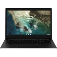 Samsung Chromebook Galaxy Go, 14" display, black keyboard, slim design, Chrome OS interface visible on screen.