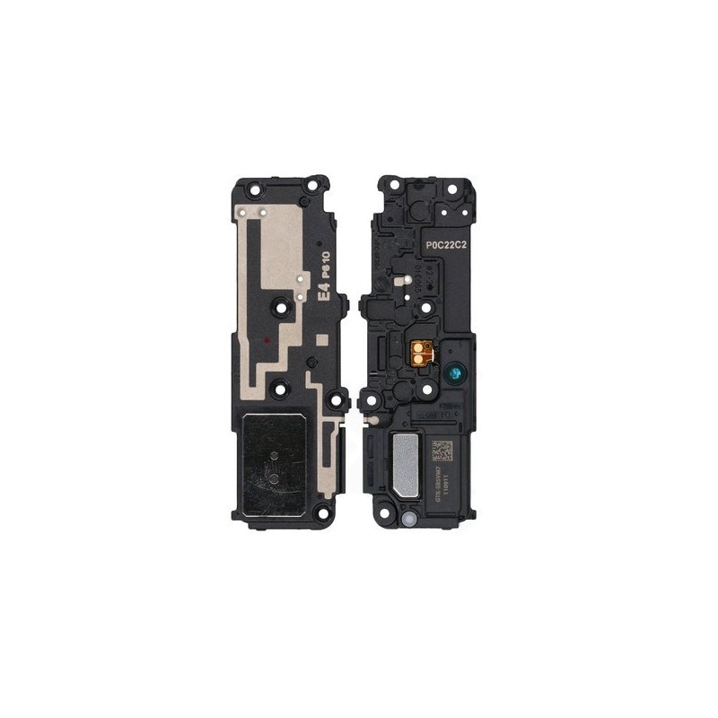 Samsung G991 S21 loudspeaker module features a black plastic body with metallic components, including a speaker grill, connectors, and circuit traces for audio functionality.