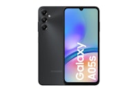 Samsung Galaxy A05s in black, featuring a sleek design, dual SIM capability, 64GB storage, and a vibrant display with the "Galaxy A05s" logo on the front.